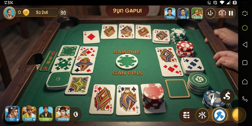 Screenshot gameplay 73K menampilkan suasana pertandingan Gaple yang seru.