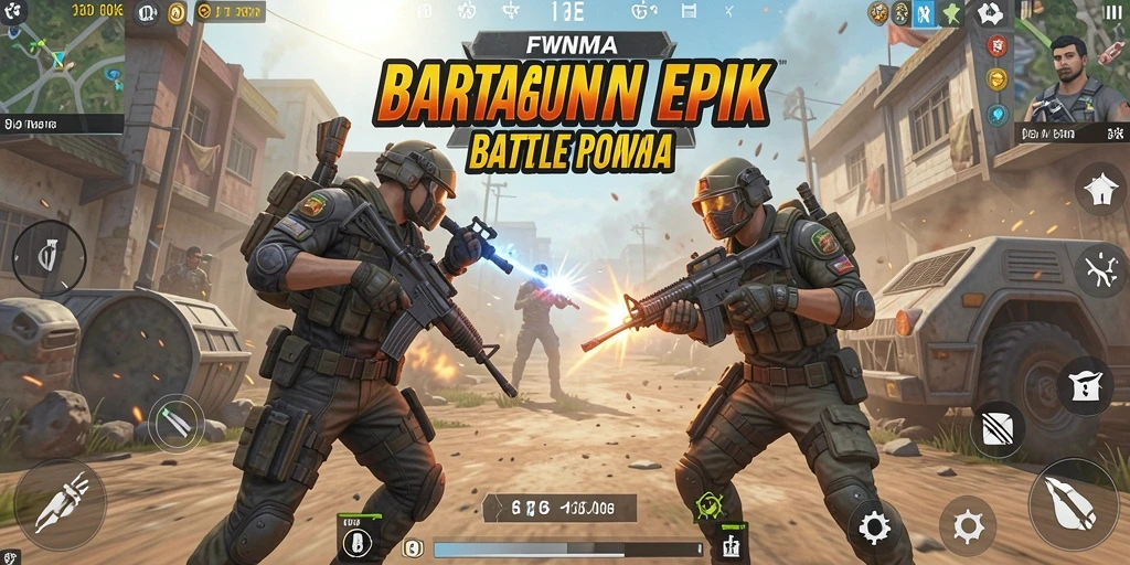 Screenshot gameplay FW66 menunjukkan aksi intens di arena Battle Royale.