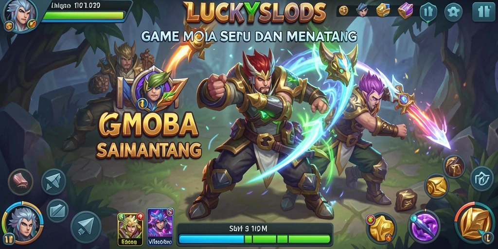 Tampilan gameplay mendebarkan di LUCKYSLOTS dengan aksi MOBA yang intens.