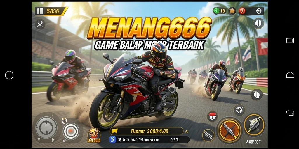 Tampilan gameplay seru dari MENANG666 saat balapan motor.