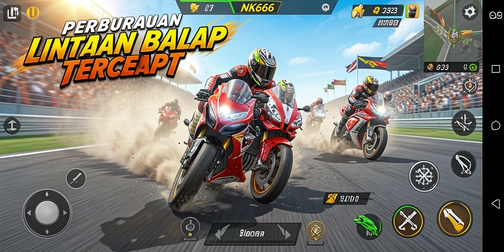 Gameplay seru balap motor di NK666 dengan berbagai trek menantang.