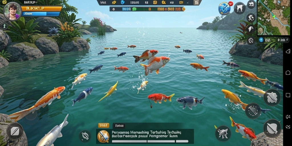 Tampilan utama gameplay RAKYATJP dengan aksi memancing yang penuh warna.