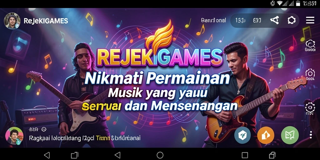 Tampilan gameplay seru dalam REJEKIGAMES dengan lagu-lagu populer.