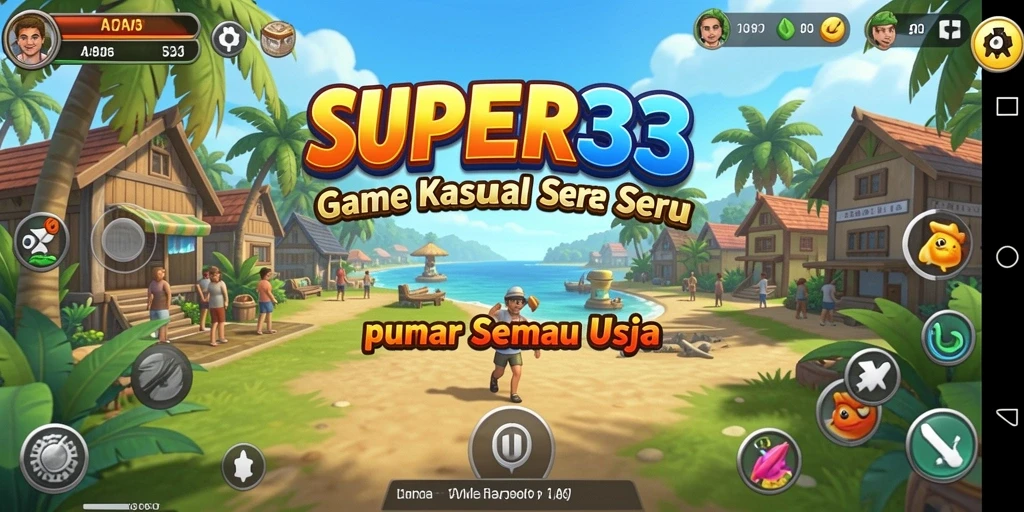 Tampilan gameplay SUPER33 yang ceria dan mengasyikkan.